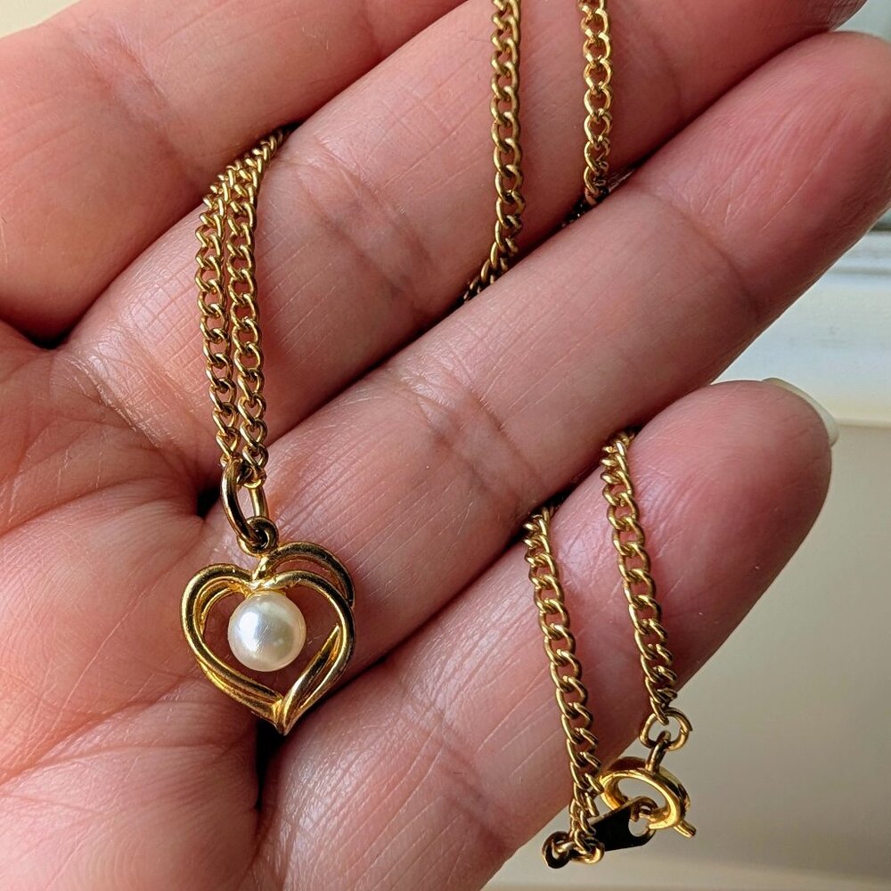 14K Gold Tone Double Heart Pendant Necklace - Vintage